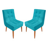 Kit 2 Cadeiras Para Penteadeira Poltrona Suede Azul Turquesa
