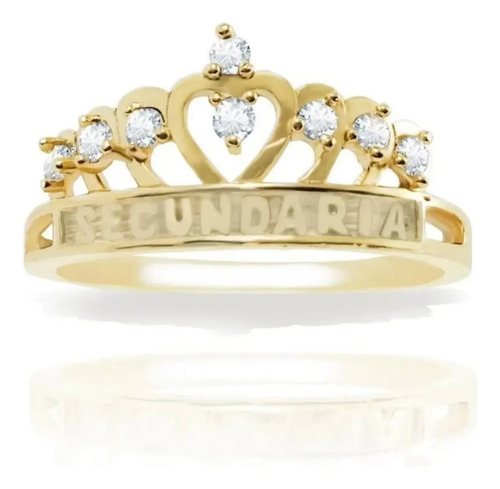Anillo Graduación Corona Secundaria Oro Laminado 14 K Blanco