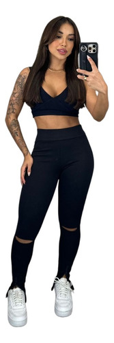 Calça Legging Montaria Zíper Skinny Com Bolso