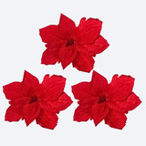 Kit 3 Galhos Haste Flor Natalina Poinsettia Enfeite De Natal