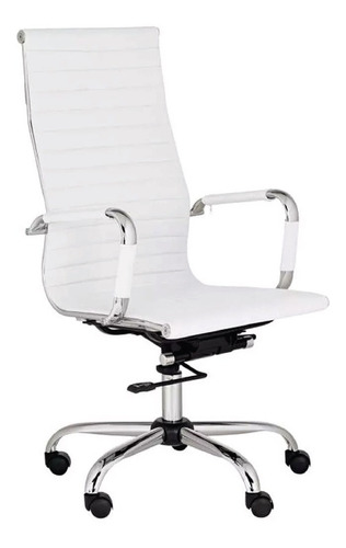 Silla De Escritorio Muebo Ejecutivo Gerencial Aluminium Alta Ergonómica  Blanca Con Tapizado De Cuero Sintético