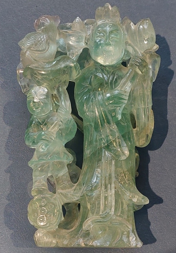 Escultura Oriental Talla A Mano Fluorita Verde Hunan China 