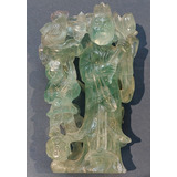 Escultura Oriental Talla A Mano Fluorita Verde Hunan China 