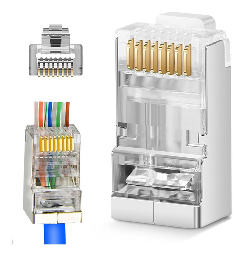 Conectores De Paso Rj45 Cat5 Cat6 Blindados 3 Clavijas 8p8c 