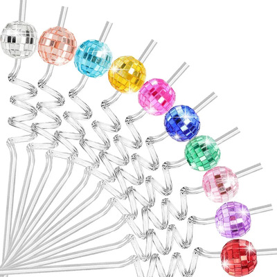 10 Pajitas Decorativas De Bola De Discoteca Batucada Fiesta