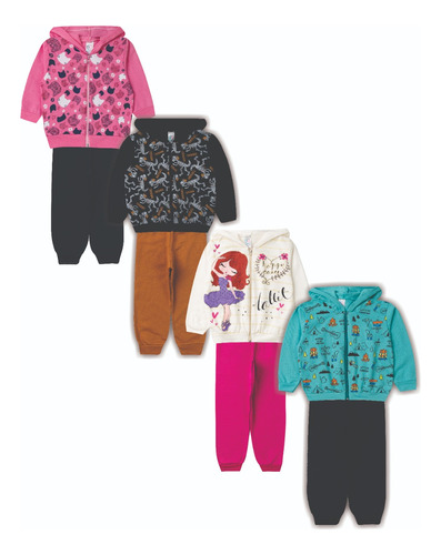 Kit 4 Conjunto Moletom Infantil Menino Menina Inverno 