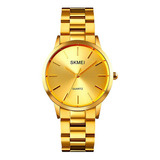 Reloj Hombre Skmei 1694 Acero Minimalista Elegante Clasico Color De La Malla Dorado