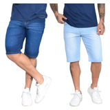 Estilo Casual: Kit Com 2 Bermudas Lisas Em Jeans E Sarja
