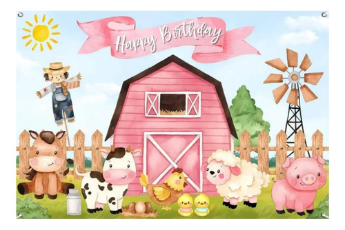 Telón De Fondo Cumpleaños Temática Animales De La Granja 