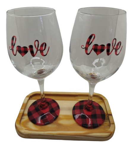 Kit 2 Taças Bandeja Love Personalizado Vinho Vermelho 490 Ml