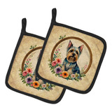 Silky Terrier And Flowers Pair Of Pot Holders Kitchen Heat R