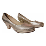 Sam123 Zapatos Taco Fiesta Cuero Talles Grandes 6580c Oro My