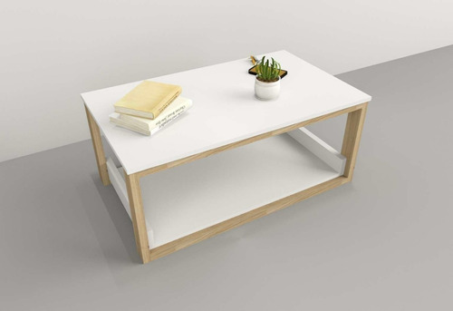 Mesa Ratona Centro De Living Minimalista Con Estante Color Olmo Everest