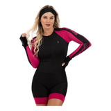 Macaquinho Roupa Ciclismo Feminino Savancini Forro Gel Rosa