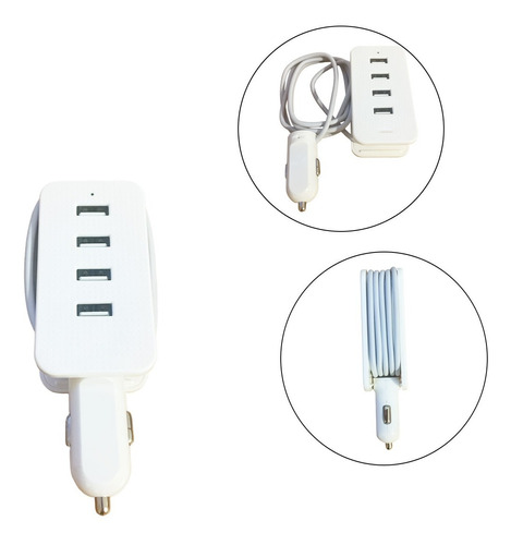 Cargador Celular Auto 4 Usb Carga Rapida Extensible 1 M