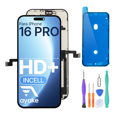 Pantalla Hd+ Lcd Para iPhone 16 Pro Incell Ayake Display Kit Para Modelos A3083, A3292, A3294, A3293, Hdr , Kit De Instalación Completo + Embalaje Protegido Negro