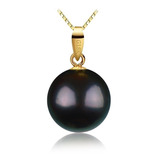 Remate! Dije De Oro 18k Perla Negra Natural De Tahiti 8-9 Mm