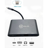 Cabo Hub Adaptador 4in1 Usbc 3.1 Thunderbolt 3.0 Tipo-c Para Hdmi + Rj45 Ethernet Rede + Usb 3.0 Samsung Dex Macbook