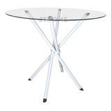 Mesa 90cm Vidro Redonda Jantar Base Italy Aço Metal Bgc