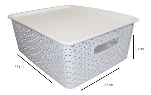 Caja Organizadora Plástica C/tapa Apilable Canasto Blanco M