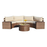 Set Muebles Exterior 7pz Ecotouge Rattan Media Luna