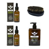 Kit Shampoo Barba, 2 Aceites Barba Y Cepillo Barberia