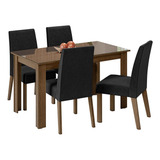 Sala Jantar Mesa Tampo Vidro 4 Cadeiras Antônia Madesa Ro Cor Rustic/oxford Desenho Do Tecido Das Cadeiras Liso
