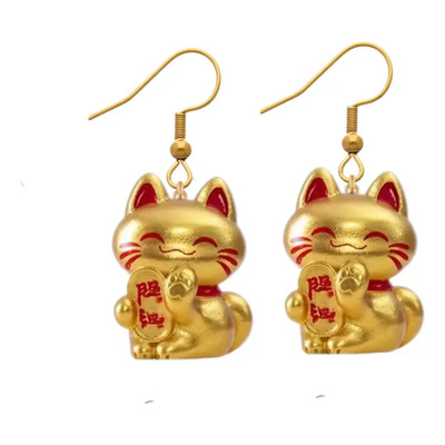 Aretes Gato De La Fortuna Suerte Dorado