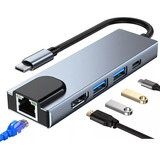 Adaptador Tipo C 5 Em 1 Lan 1000mb Rj45 Usb 3.0 4k Hdmi