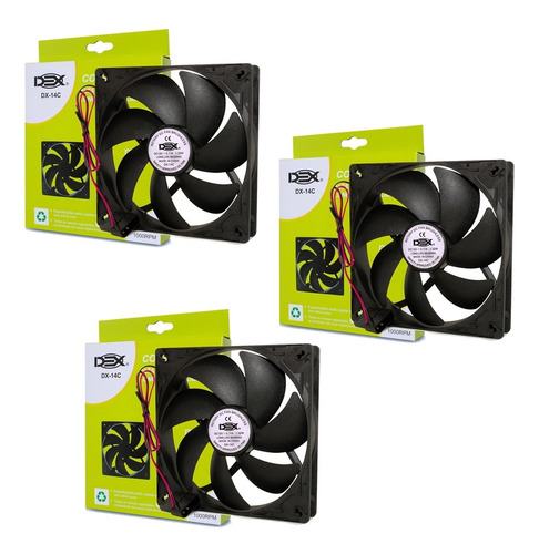 Kit 3 Cooler Fan Dex 14cm 140mm Ventoinha Pc Gabinete Fonte