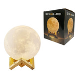 Lámpara Luna Recargable 3d Led Base Madera Moon Usb