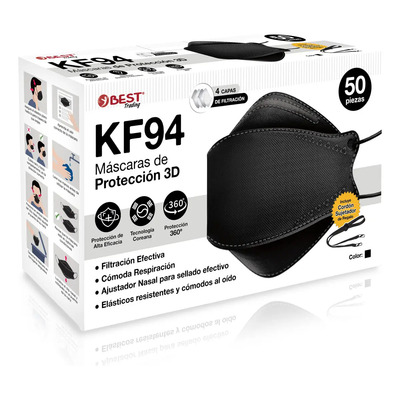 Best Trading 50 Cubrebocas Kf94 Mascarilla De Protección Certificada, Tapabocas Tipo Coreano Con 4 Capas De Protección Contra Partículas, Ajustador Nasal Oculto, Tecnología Ligera (negro) | MercadoLibre