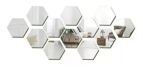 Packx12 Vinilo Espejo Pared Adhesivo Hexagonal Decorativo 