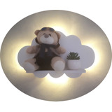 Prateleira Nuvem Com Luz Led Luminaria Quarto De Bebe 40 Cm