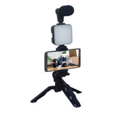 Selfie Trípode Para Celular Ay-49 Micrófono Luz Led Control