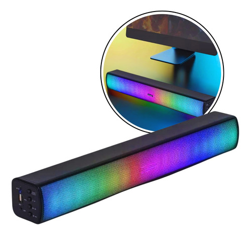 Caixa Som Soundbar Gamer Bluetooth Computador Pc Led Rgb 20w