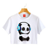 Blusa Dama Oso Panda Audífonos Calavera Playera Crop #702