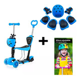 Scooter Monopatín 5 En 1 Ajustable + Set  Skate Azul