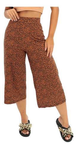 Calça Pantacourt Feminina Estampada Cós Alto Animal Print