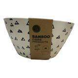 Ensaladera De Bambu Blanca Con Triangulos Negros 24x24x10cm