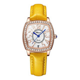 Reloj Con Calendario De Cuero Impermeable Chenxi Diamond Color De La Correa Amarillo