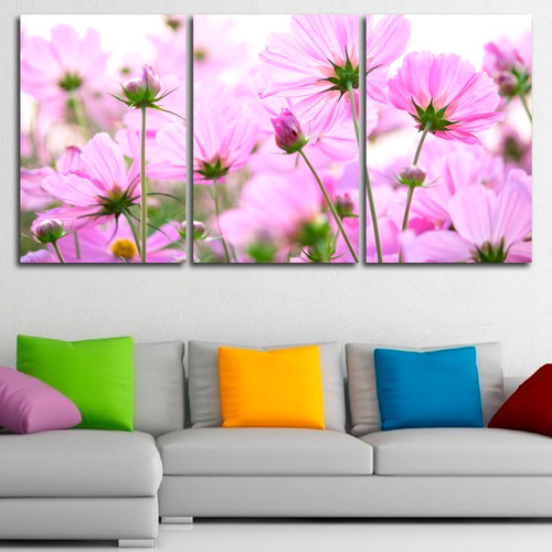 Cuadros Tripticos Flores Rosas (120x60cm)