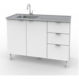 Bajo Mesada De Cocina Bajomesada 140 Cm 2 Puertas 3 Cajones Color Blanco + Mesada Acero Inoxidable Bacha Simple Incluida Ctb140 Dielfe