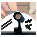 Kit Trilho Eletrificado 2m Preto 6 Spots Led 10w Luz Quente