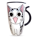 Taza Tazon Mug Cerámica Gato Chi Kawai 600ml Con Tapa