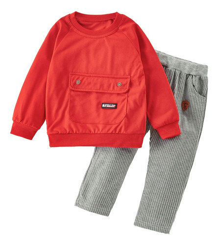 Conjunto De 2 Piezas Para Niño Con Mangas Largas Y Pantalón