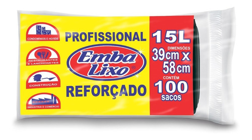 Sacos De Lixo Preto Reforçado 15l Embalixo 100un