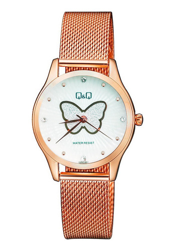 Reloj Q&q Qyq Elegante Mariposa Qz93j001 + Estuche