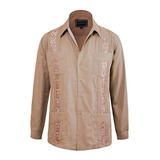 Guytalk Men  S Cuban Guayabera Button-down Long Sleeve Shir