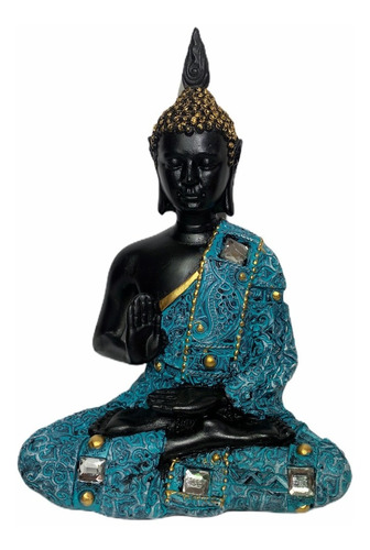 Buda Negro Con Azul Figura Decoración